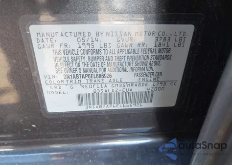 2014 Nissan Sentra Fe+ S/Fe+ Sv/S/Sl/Sr/Sv z USA, uszkodzony, nr VIN 3N1AB7AP6EL666926